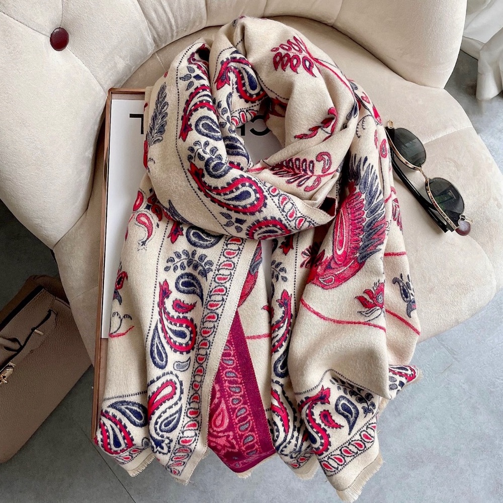 fringe shawl outer scarf in red